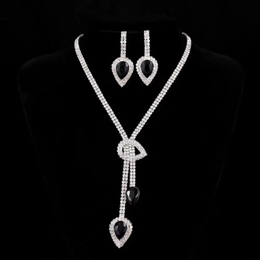 Cross border supply of popular green and blue necklaces, necklaces, earrings, two-piece wedding dress accessories in Europe and America AQP-STORE