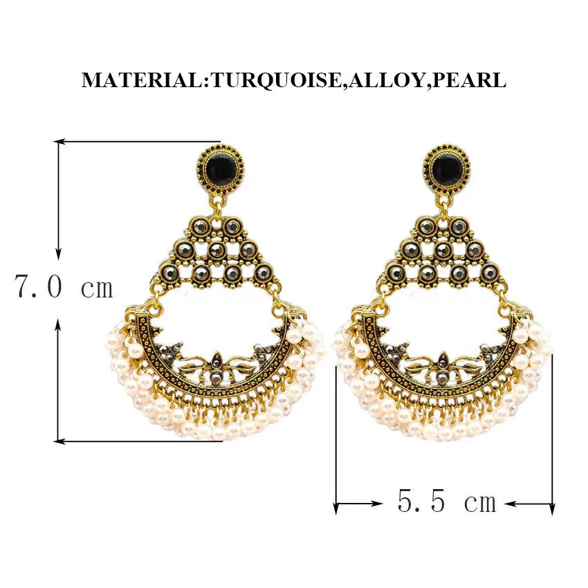 New Creative Retro Half Round Beaded Alloy Earrings Personalized Peacock Bell Hollow Geometric Tassel Earrings AQP-STORE