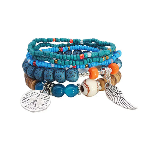 cross-border fashion colorful bohemian ethnic style bracelets for women multi-layer elastic rice beads European and American accessories AQP-STORE