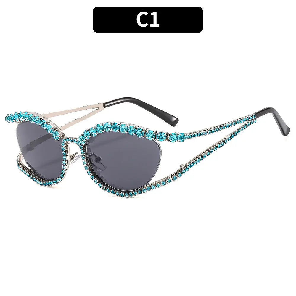 European and American new diamond-encrusted cat-eye sunglasses cross-border high-end luxury bling sunglasses ins style sunglasses AQP-STORE