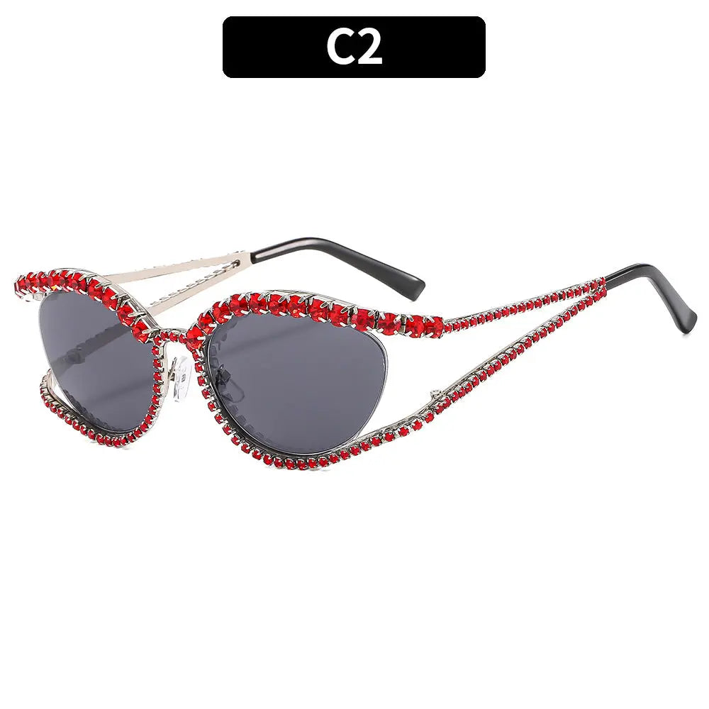 European and American new diamond-encrusted cat-eye sunglasses cross-border high-end luxury bling sunglasses ins style sunglasses AQP-STORE