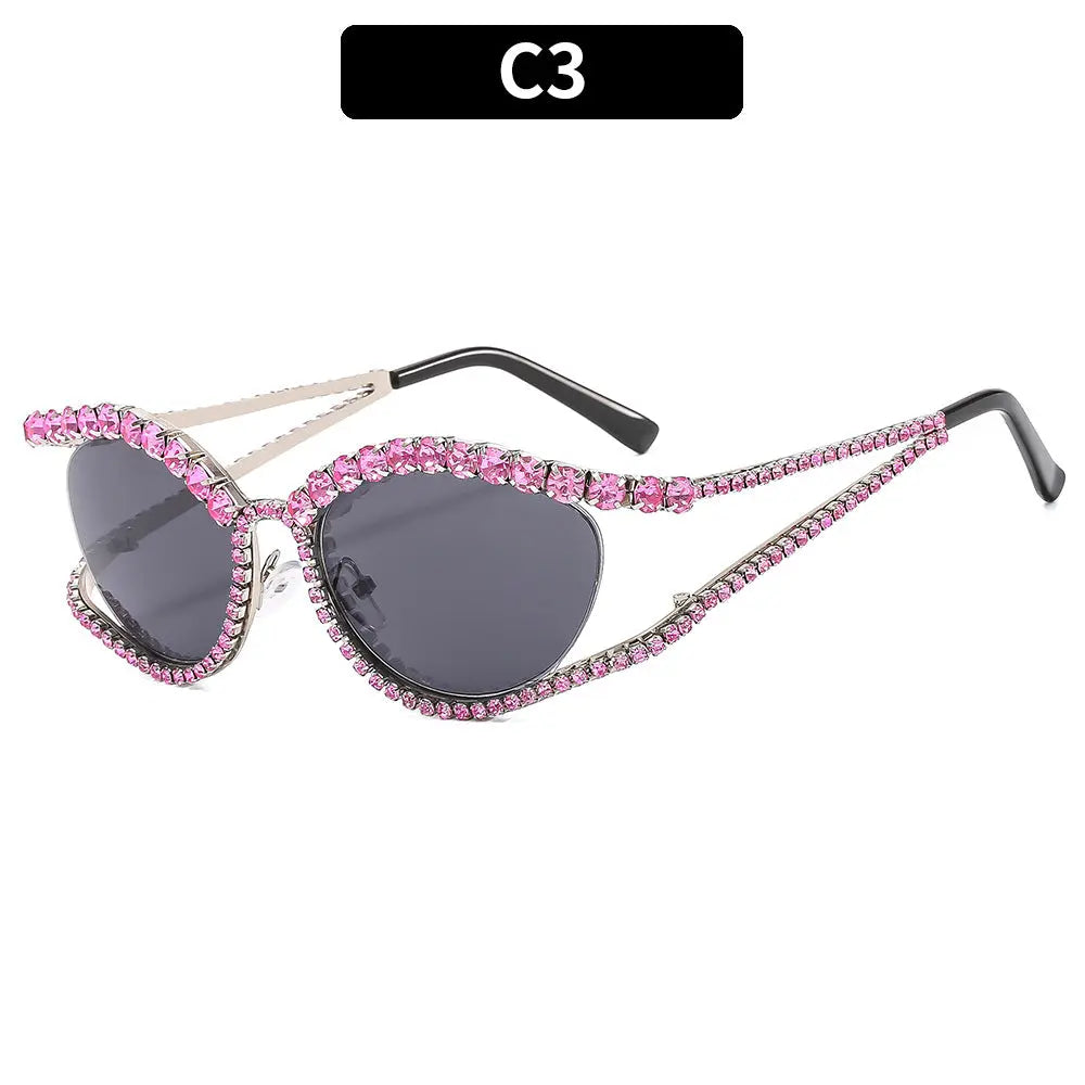 European and American new diamond-encrusted cat-eye sunglasses cross-border high-end luxury bling sunglasses ins style sunglasses AQP-STORE