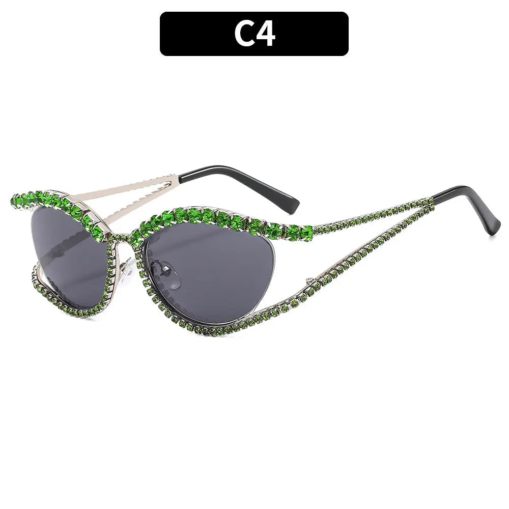European and American new diamond-encrusted cat-eye sunglasses cross-border high-end luxury bling sunglasses ins style sunglasses AQP-STORE