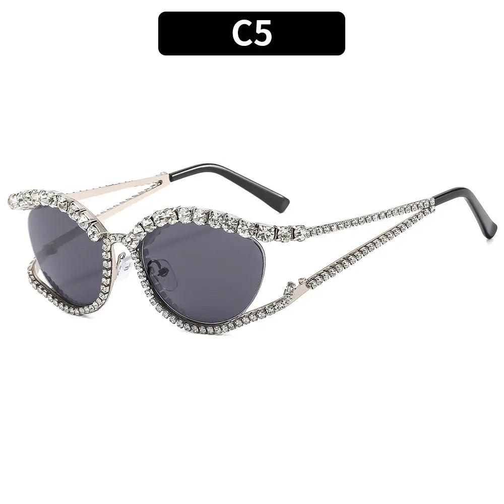 European and American new diamond-encrusted cat-eye sunglasses cross-border high-end luxury bling sunglasses ins style sunglasses AQP-STORE